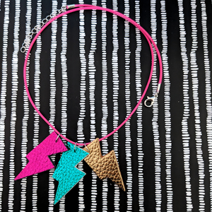 Disco Bolt Triple Bolt Pendant Necklace - Metallic Pink, Gold and Teal