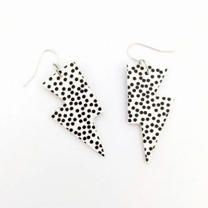 Spotty Matte Leatherette - Mini Disco Bolt Lightning Bolt Earrings