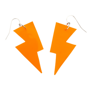 Neon Orange Patent Leatherette - Mini Disco Bolt Lightning Bolt Earrings