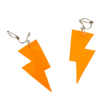 Load image into Gallery viewer, Neon Orange Patent Leatherette - Mini Disco Bolt Lightning Bolt Earrings
