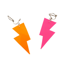 Load image into Gallery viewer, Mini Disco Bolt Lightning Bolt Earrings - Neon Pink and Orange
