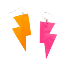 Load image into Gallery viewer, Mini Disco Bolt Lightning Bolt Earrings - Neon Pink and Orange
