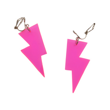 Load image into Gallery viewer, Neon Pink Patent Leatherette - Mini Disco Bolt Lightning Bolt Earrings
