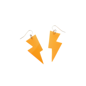 Neon Orange Jelly - Mini Disco Bolt Lightning Bolt Earrings