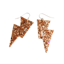Load image into Gallery viewer, Party Gold Glitter - Mini Disco Bolt Lightning Bolt Earrings
