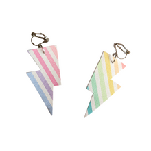 Load image into Gallery viewer, Fine Rainbow Stripe Glitter - Mini Disco Bolt Lightning Bolt Earrings
