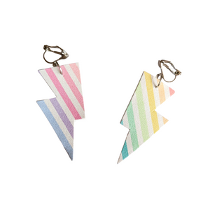 Fine Rainbow Stripe Glitter - Mini Disco Bolt Lightning Bolt Earrings