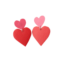 Load image into Gallery viewer, Double Heart Pink and Red Long Stud Earrings
