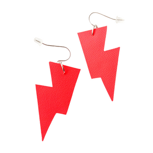 Red Smooth Leatherette - Mini Disco Bolt Lightning Bolt Earrings