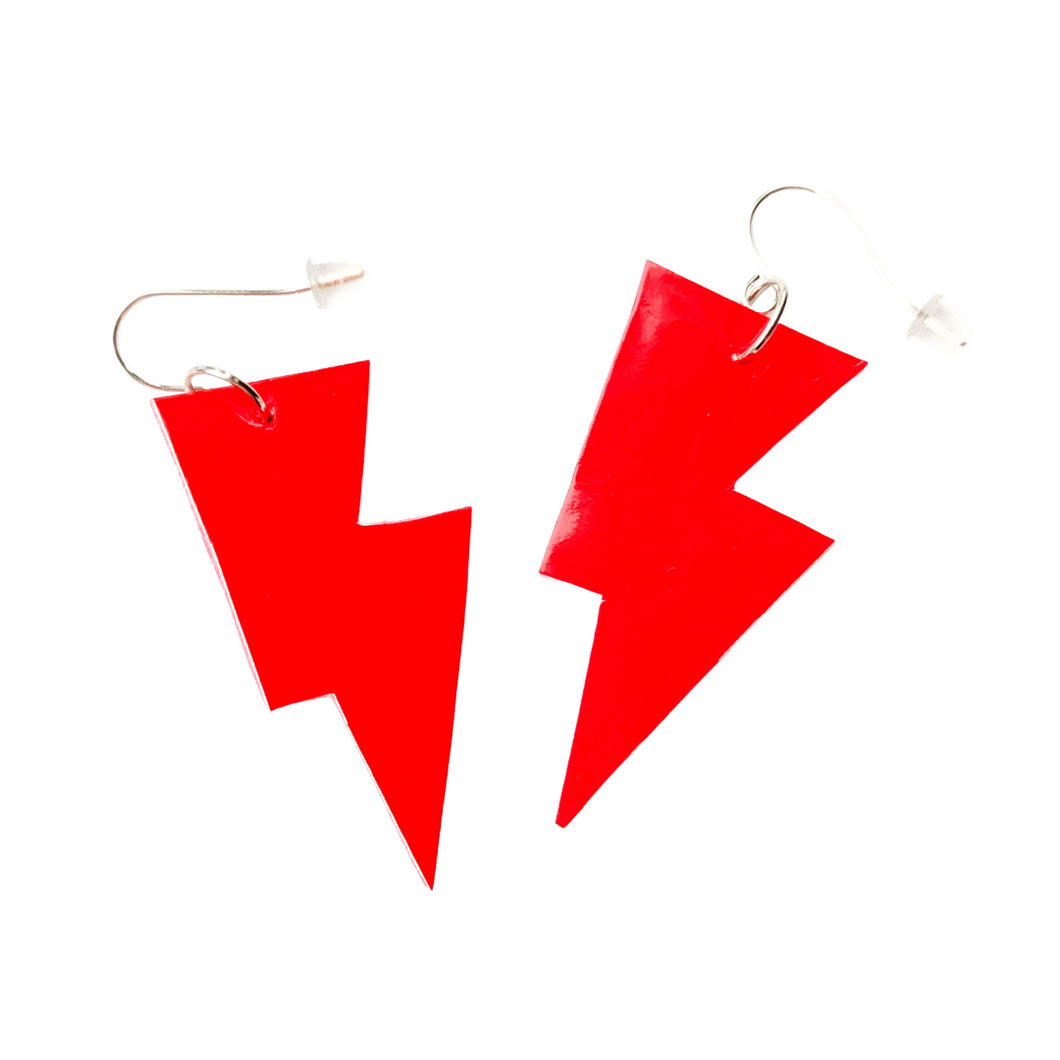 Red Patent Leatherette - Mini Disco Bolt Lightning Bolt Earrings