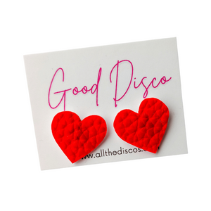 Good Disco Collection - Heart Stud Earrings - Matte Red Leatherette