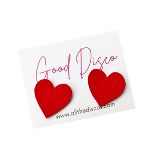 Good Disco Collection - Heart Stud Earrings - Red Smooth Leatherette