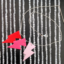 Load image into Gallery viewer, Disco Bolt Triple Bolt Pendant Necklace - Matte Pinks and Red
