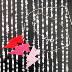 Disco Bolt Triple Bolt Pendant Necklace - Matte Pinks and Red