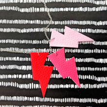 Load image into Gallery viewer, Disco Bolt Triple Bolt Pendant Necklace - Matte Pinks and Red
