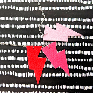 Disco Bolt Triple Bolt Pendant Necklace - Matte Pinks and Red