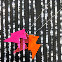 Load image into Gallery viewer, Disco Bolt Triple Bolt Pendant Necklace - Patent Pink, Orange and Jelly Pink
