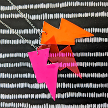 Load image into Gallery viewer, Disco Bolt Triple Bolt Pendant Necklace - Patent Pink, Orange and Jelly Pink
