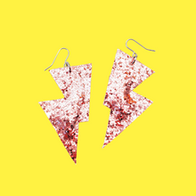 Load image into Gallery viewer, Rose Gold Glitter - Disco Bolt Lightning Bolt Earrings
