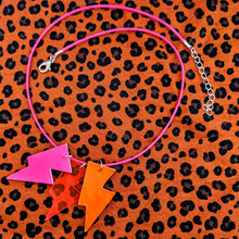 Load image into Gallery viewer, Disco Bolt Triple Bolt Pendant Necklace - Patent Pink, Orange and Jelly Pink
