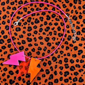 Disco Bolt Triple Bolt Pendant Necklace - Patent Pink, Orange and Jelly Pink