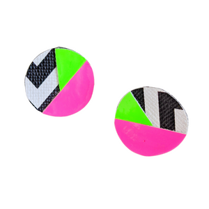 Statement Studs - Pink, Green and Patterned Circle