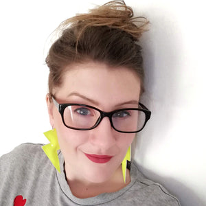 Neon Yellow Patent Leatherette - Super Disco Bolt Oversized Lightning Bolt Earrings