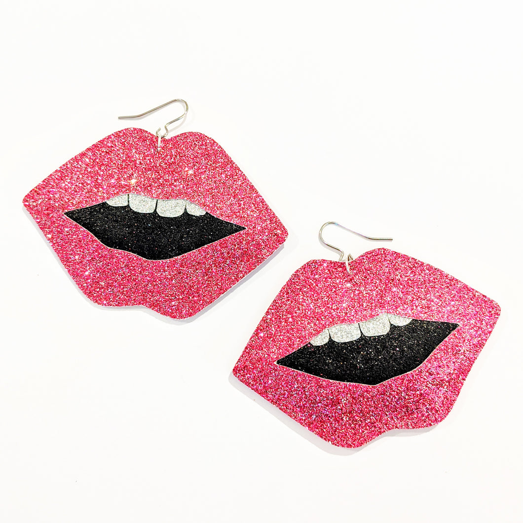 Pink Disco Lip Earrings