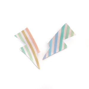 Fine Rainbow Stripe Glitter - Mini Disco Bolt Stud Lightning Bolt Earrings
