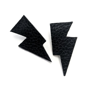 Black Matte Leatherette - Mini Disco Bolt Stud Lightning Bolt Earrings