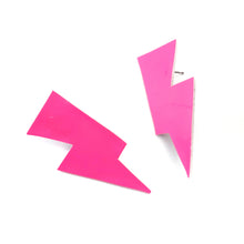 Load image into Gallery viewer, Neon Pink Patent Leatherette - Mini Disco Bolt Stud Lightning Bolt Earrings
