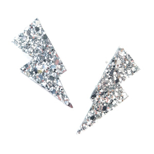 Disco Ball Silver Glitter - Mini Disco Bolt Stud Lightning Bolt Earrings