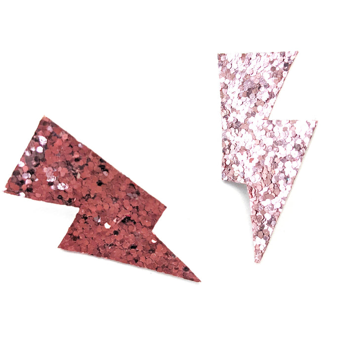 Rose Gold Glitter - Mini Disco Bolt Stud Lightning Bolt Earrings