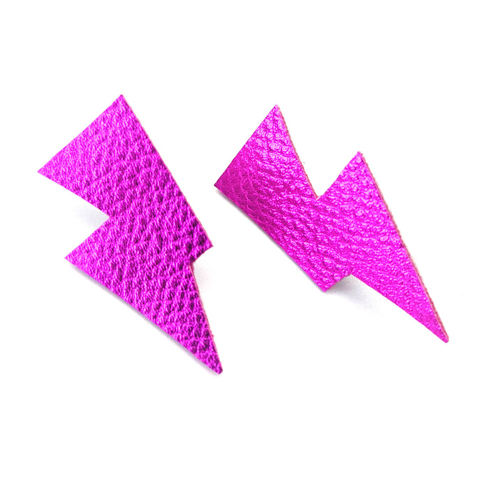 Pink Metallic Leatherette - Mini Disco Bolt Stud Lightning Bolt Earrings