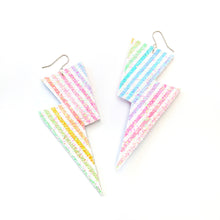 Load image into Gallery viewer, Chunky Rainbow Stripe Glitter - Super Disco Bolt Oversized Lightning Bolt Earrings
