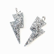 Load image into Gallery viewer, Disco Ball Silver - Super Disco Bolt Lightning Bolt Earrings
