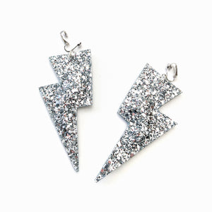 Disco Ball Silver - Super Disco Bolt Lightning Bolt Earrings