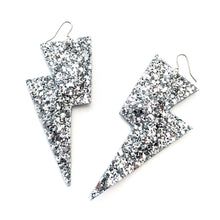 Load image into Gallery viewer, Disco Ball Silver - Super Disco Bolt Lightning Bolt Earrings
