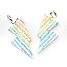 Load image into Gallery viewer, Chunky Rainbow Stripe Glitter - Disco Bolt Lightning Bolt Earrings
