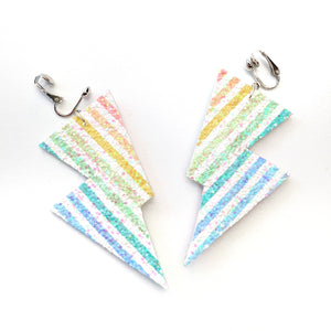 Chunky Rainbow Stripe Glitter - Disco Bolt Lightning Bolt Earrings