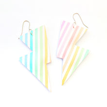 Load image into Gallery viewer, Fine Rainbow Stripe Glitter - Disco Bolt Lightning Bolt Earrings
