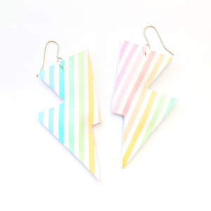 Fine Rainbow Stripe Glitter - Disco Bolt Lightning Bolt Earrings