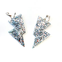 Load image into Gallery viewer, Disco Ball Silver Glitter - Disco Bolt Lightning Bolt Earrings
