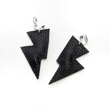 Load image into Gallery viewer, Black Matte Leatherette - Disco Bolt Lightning Bolt Earrings
