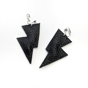 Black Matte Leatherette - Disco Bolt Lightning Bolt Earrings