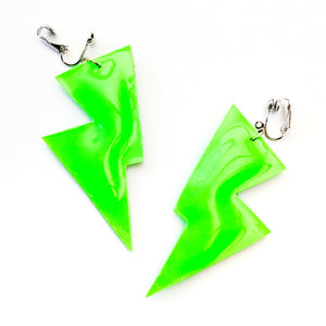 Neon Green Patent Leatherette - Disco Bolt Lightning Bolt Earrings