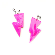 Load image into Gallery viewer, Neon Pink Patent Leatherette - Disco Bolt Lightning Bolt Earrings
