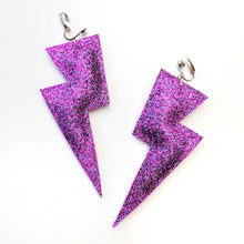 Load image into Gallery viewer, Fine Purple Glitter - Super Disco Bolt Oversized Lightning Bolt Earrings
