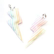 Load image into Gallery viewer, Fine Rainbow Stripe Glitter - Super Disco Bolt Oversized Lightning Bolt Earrings
