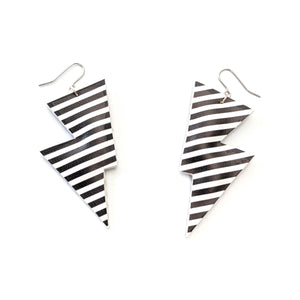Monochrome Stripe Matte Leatherette - Disco Bolt Lightning Bolt Earrings